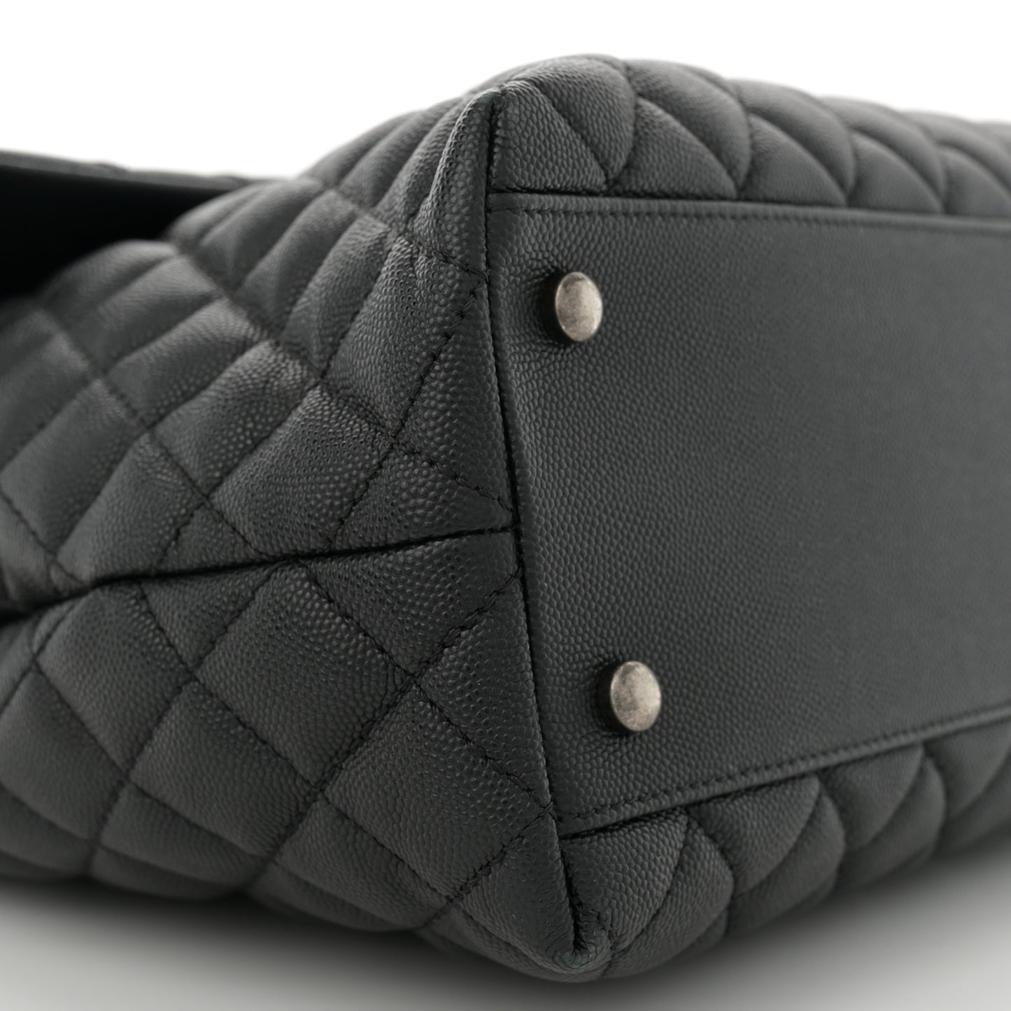 Caviar Quilted Large Coco Handle Flap  Black