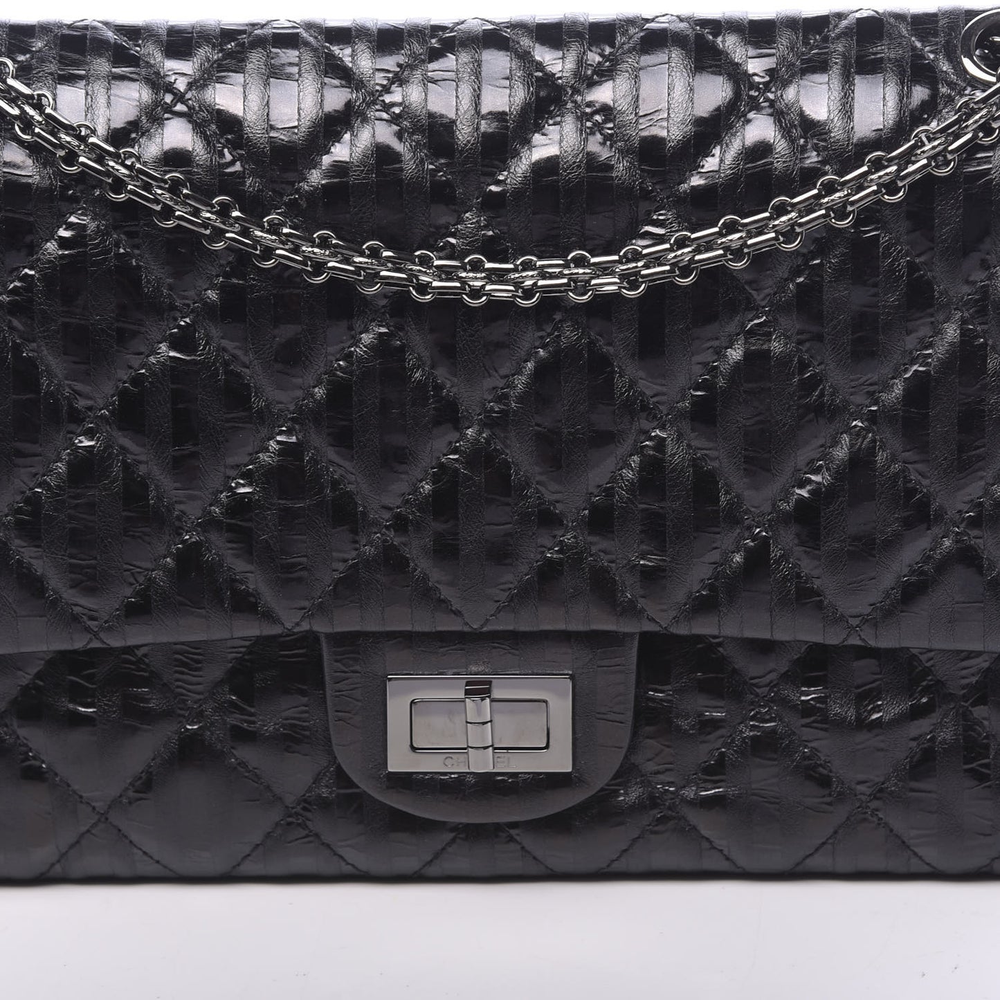 Metallic Calfskin Striped 2.55 Reissue 227 Flap Black