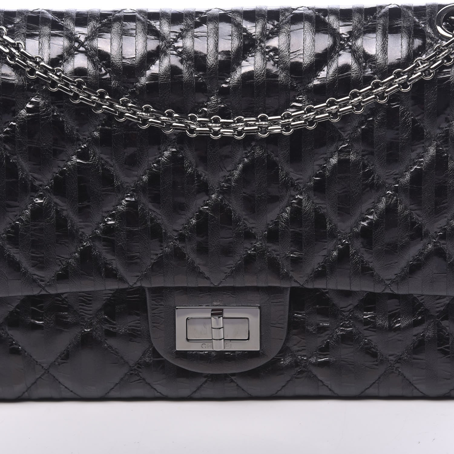 Chanel Metallic Calfskin Striped 2.55 Reissue 227 Flap Black 10 of 11
