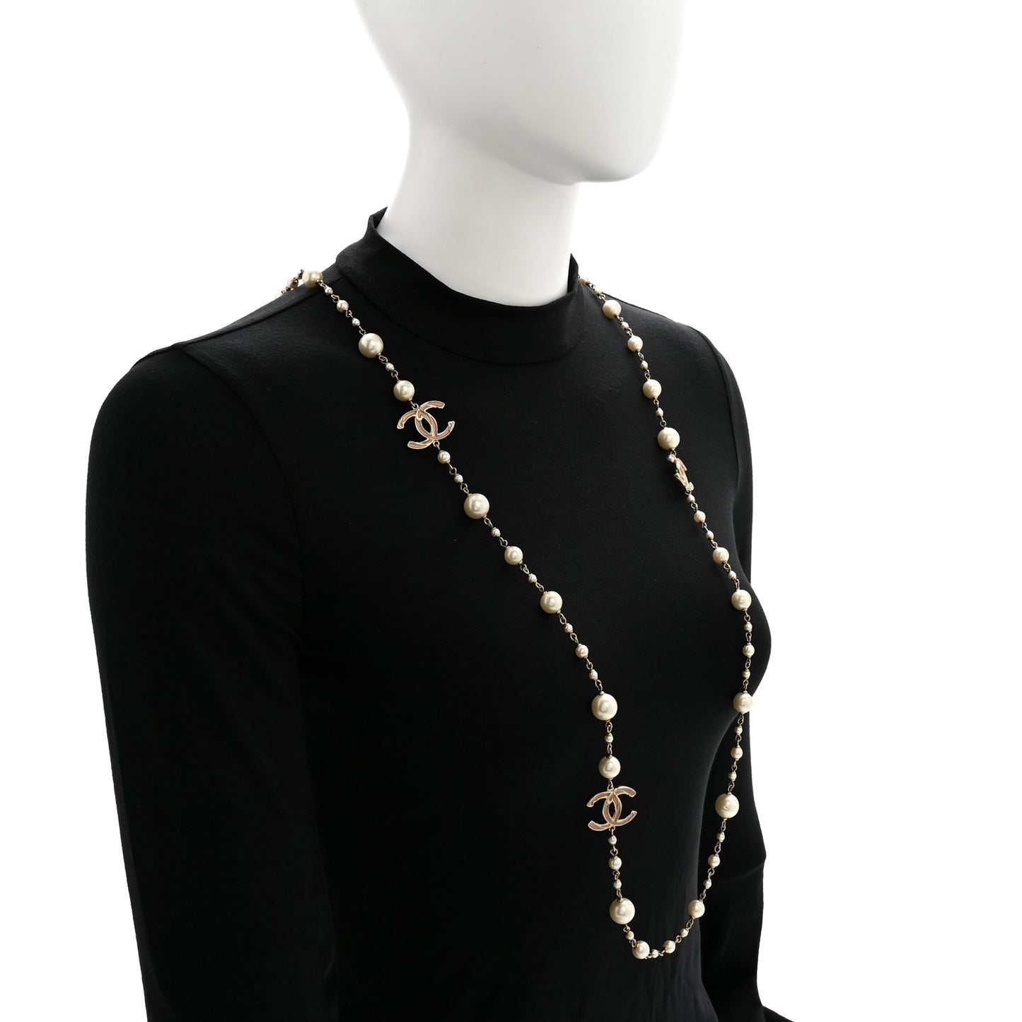 Pearl CC Long Necklace Gold
