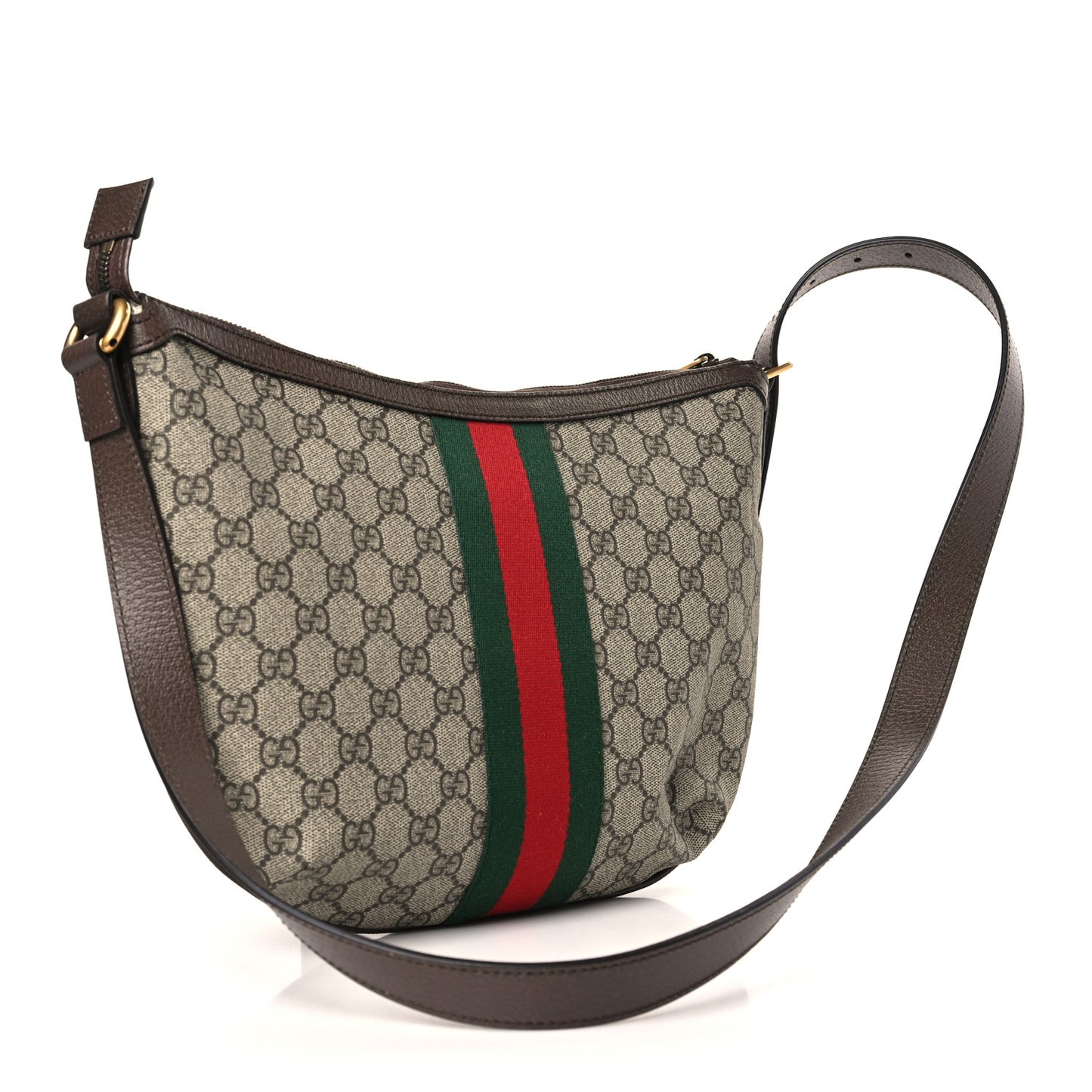 GG Supreme Monogram Web Small Ophidia Half Moon Hobo Brown