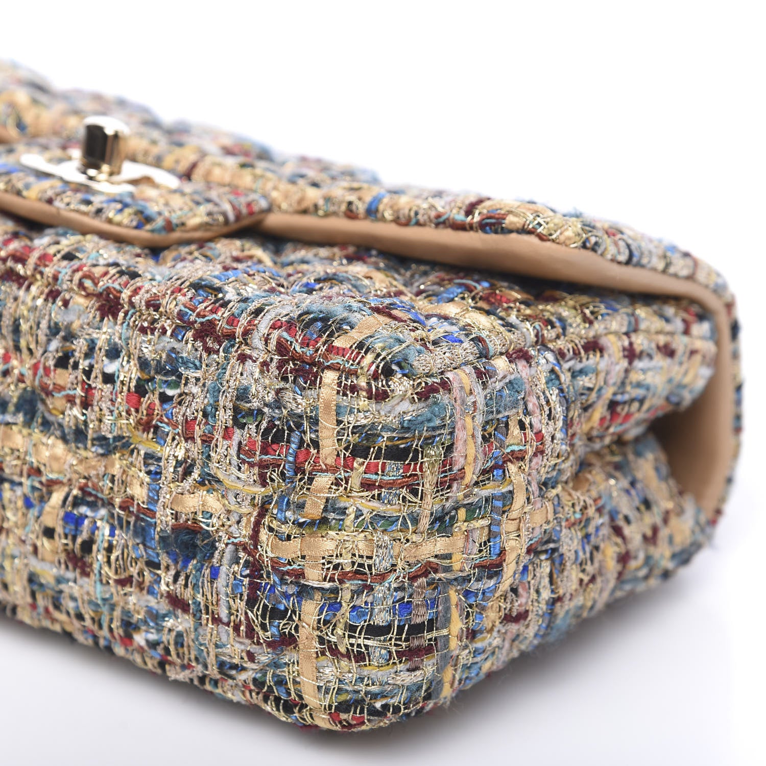 Chanel Tweed Quilted Mini Rectangular Flap Gold Blue 8 of 10