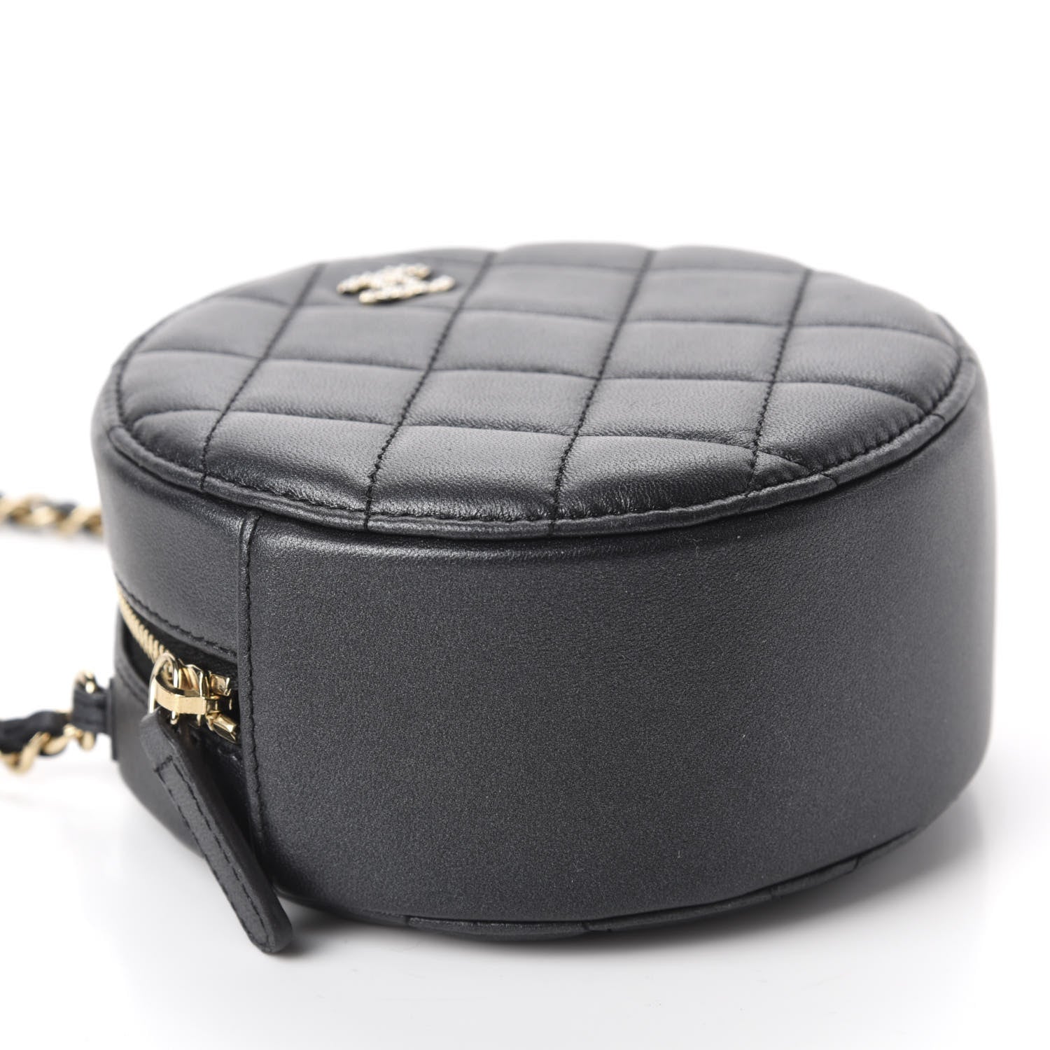 Chanel Iridescent Lambskin Quilted Pearl Round Clutch With Chain Black 4 of 11