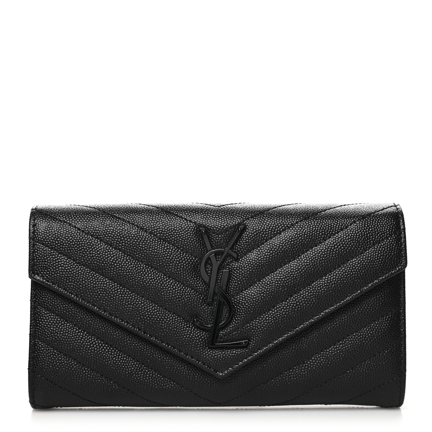 Saint Laurent Grain De Poudre Matelasse Chevron Monogram Flap Wallet Black 1 of 10