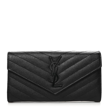 Saint Laurent Grain De Poudre Matelasse Chevron Monogram Flap Wallet Black 1 of 10