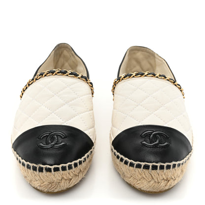 Chanel Lambskin Grosgrain Quilted CC Chain Espadrilles 37 White Black 2 of 17