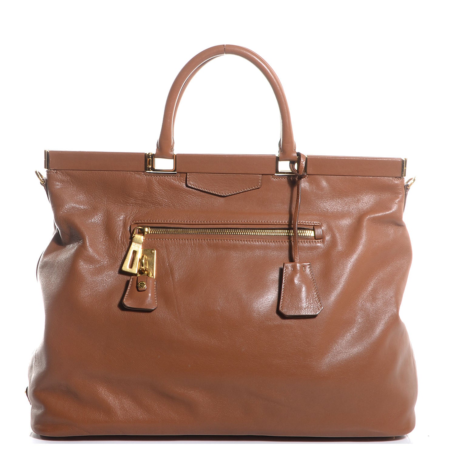 Prada Soft Calf Large Frame Tote Sughero 1 of 9