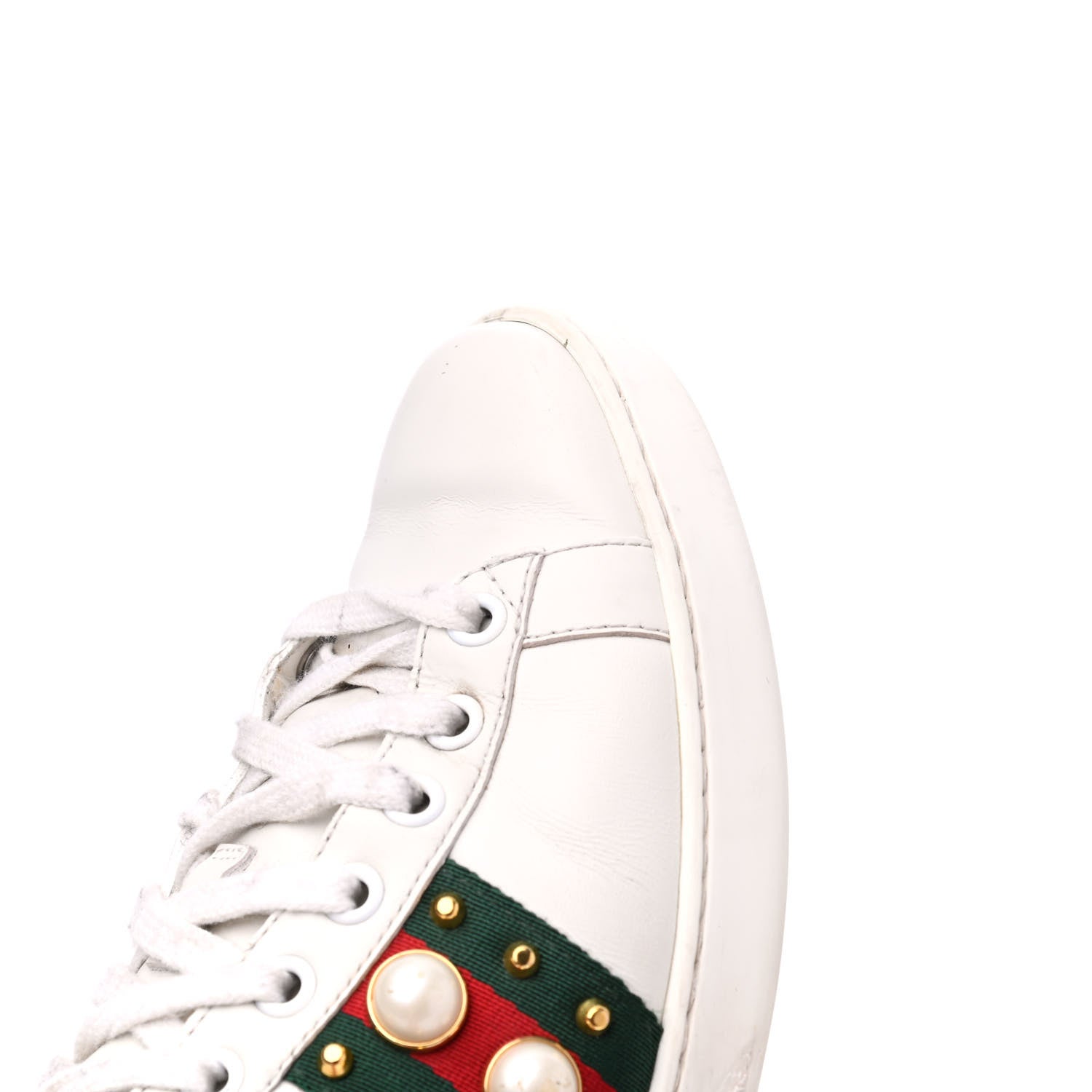 Gucci Calfskin Web Pearl Studded Womens Ace Sneakers 36.5 White 17 of 24