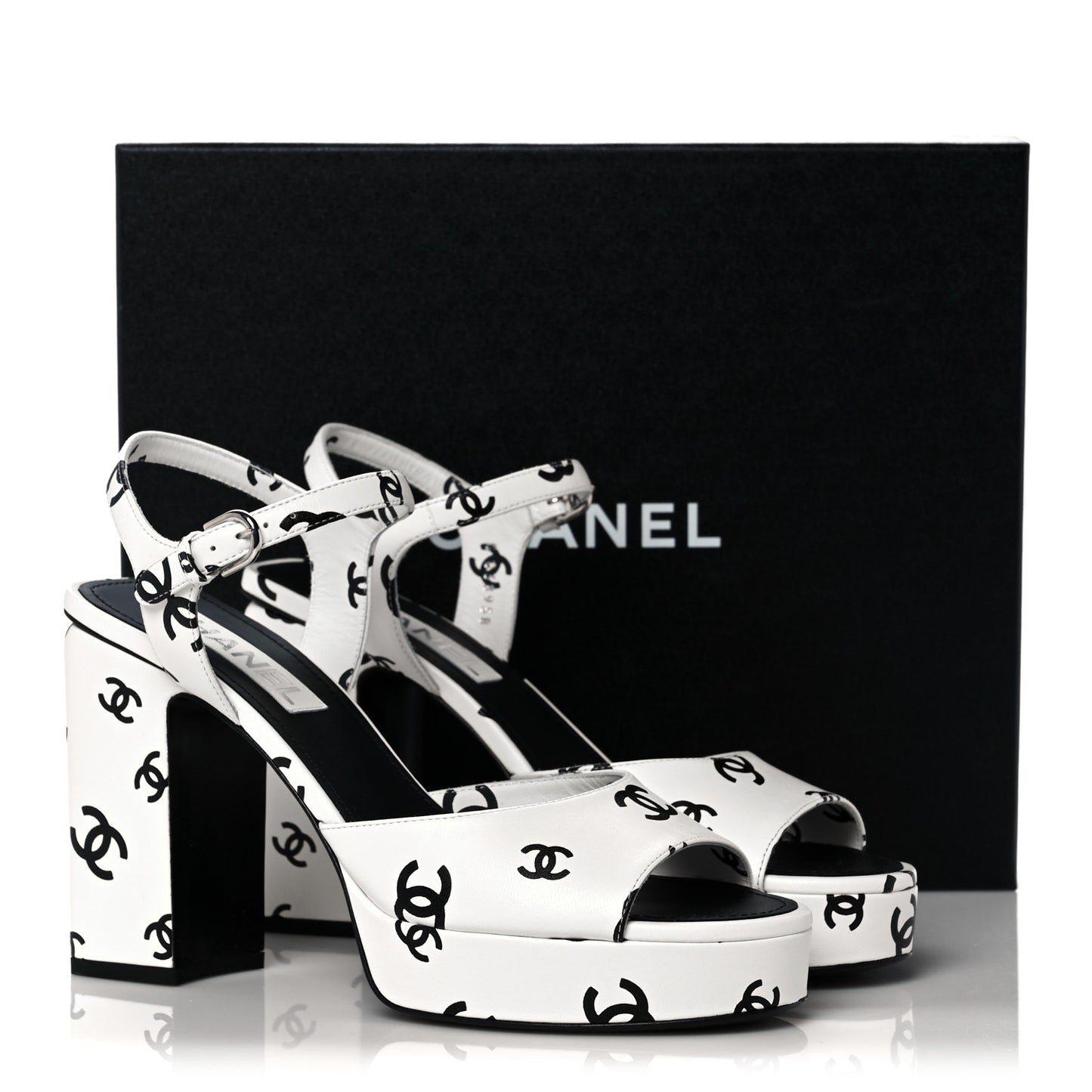 Printed Lambskin Coco Beach Platform Sandals 40 White Black