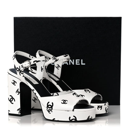 Chanel Printed Lambskin Coco Beach Platform Sandals 40 White Black 9 of 9