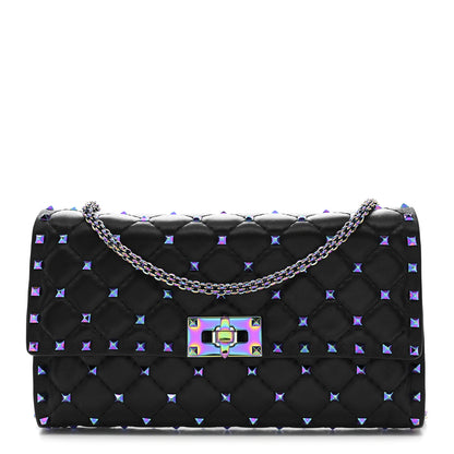 Valentino Garavani Lambskin Oil Slick Rockstud Spike Wallet on Chain Black 1 of 10