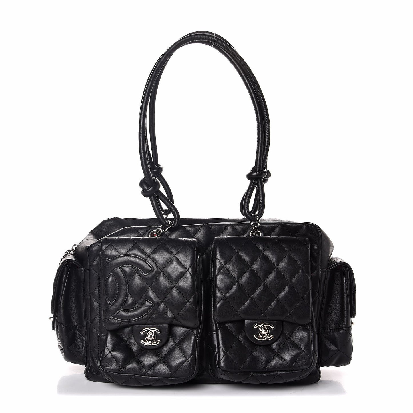 Calfskin Quilted Large Cambon Multipocket Reporter Black