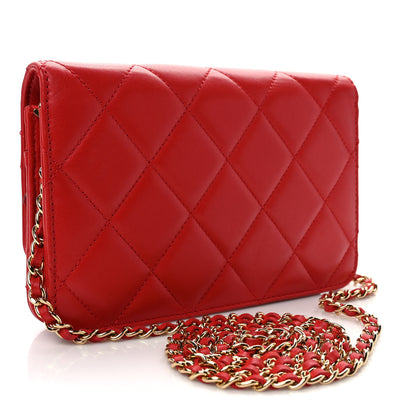 Chanel Lambskin Quilted Golden Class Wallet on Chain WOC Red 3 of 12