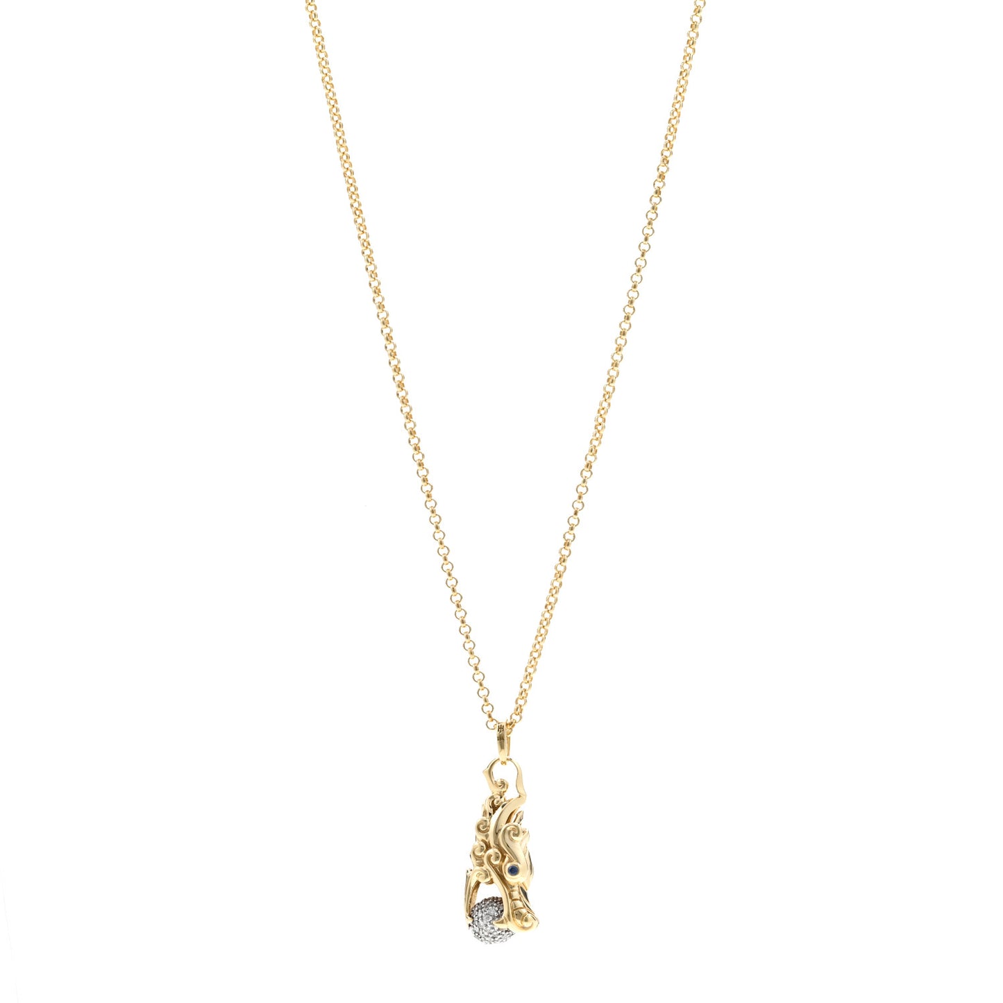 18K Yellow Gold Diamond Blue Sapphire Legends Naga Pendant Necklace
