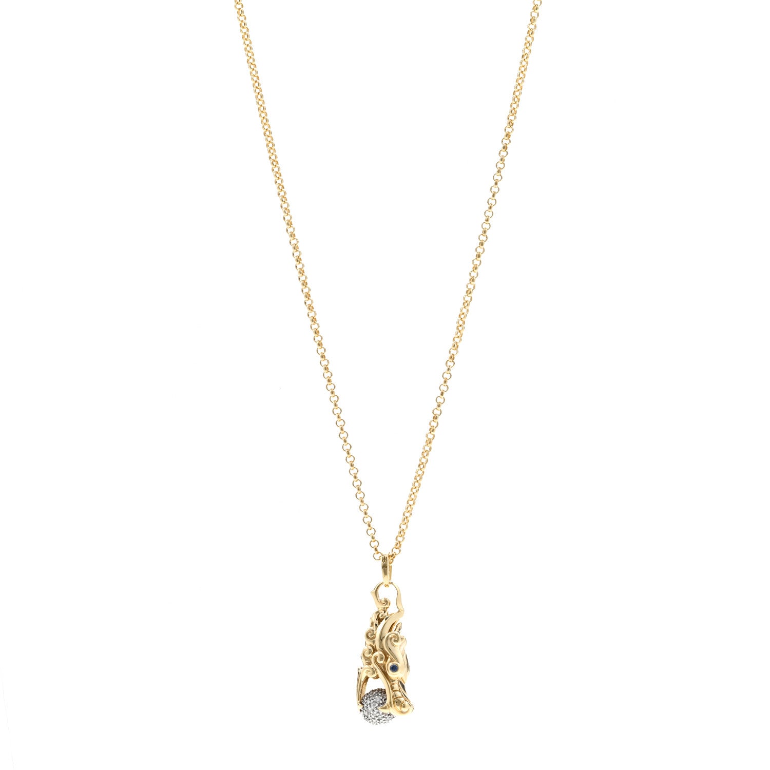 John Hardy 18K Yellow Gold Diamond Blue Sapphire Legends Naga Pendant Necklace 1 of 4