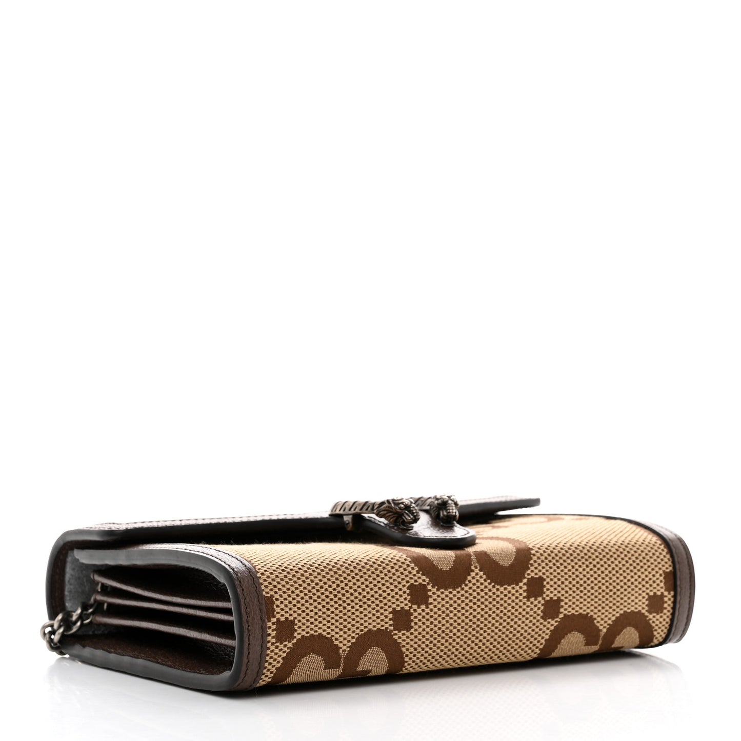 Monogram Jumbo GG Textured Dollar Calfskin Mini Dionysus Chain Wallet Camel Ebony New Acero