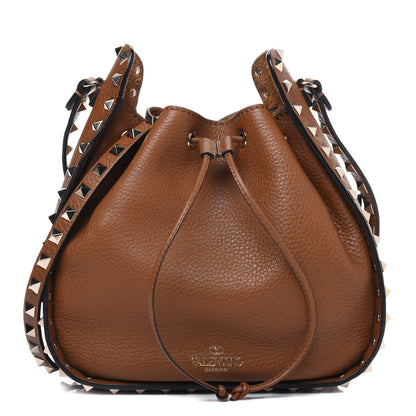 Valentino Garavani Grained Calfskin Rockstud Bucket Bag Bright Cognac 1 of 15