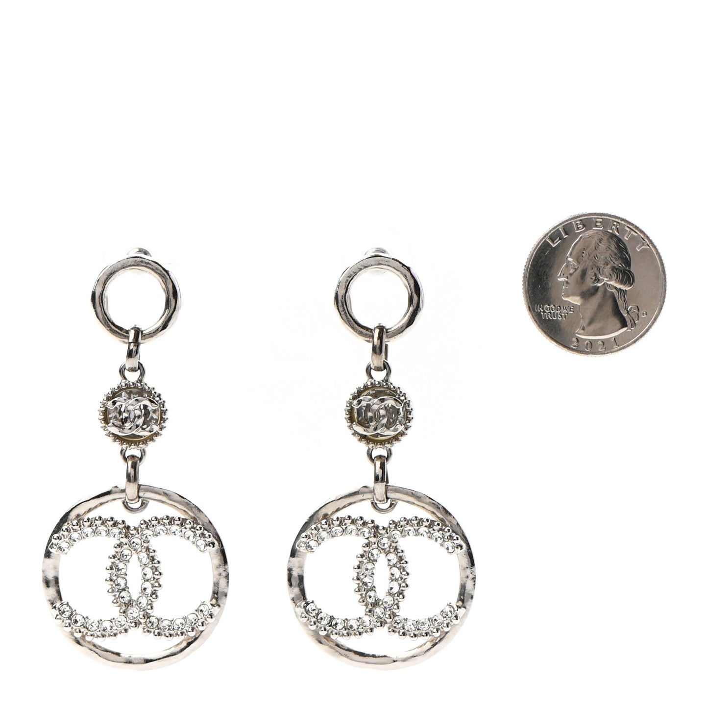 Crystal CC Circle Drop Earrings Silver