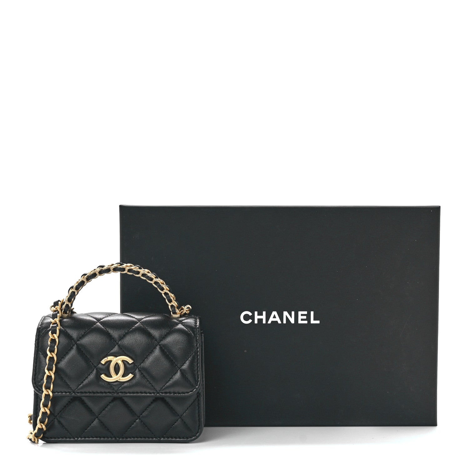 Chanel Lambskin Quilted Chain Top Handle Clutch With Chain Black 13 of 13