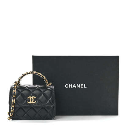 Chanel Lambskin Quilted Chain Top Handle Clutch With Chain Black 13 of 13