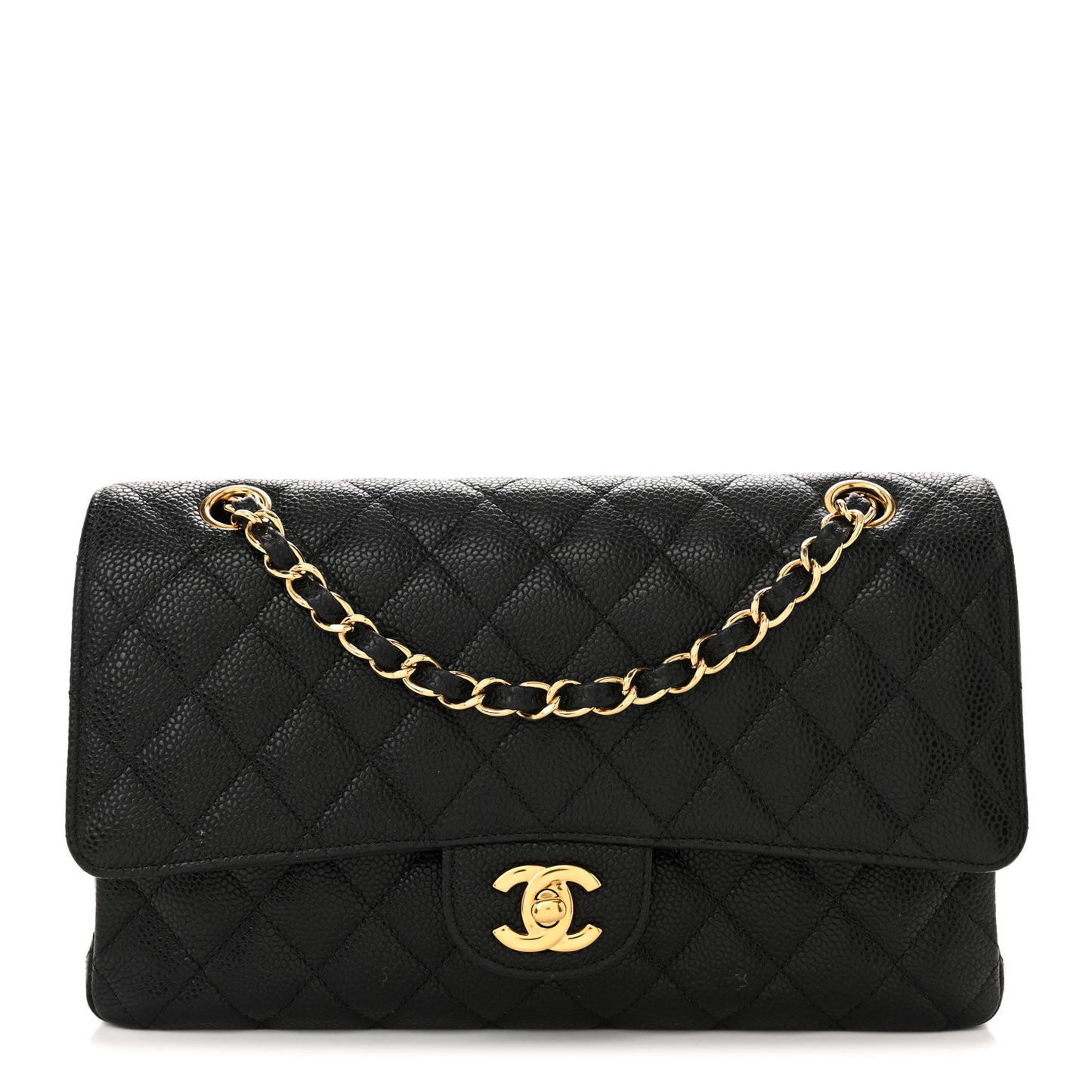 Caviar Quilted Medium Double Flap Black