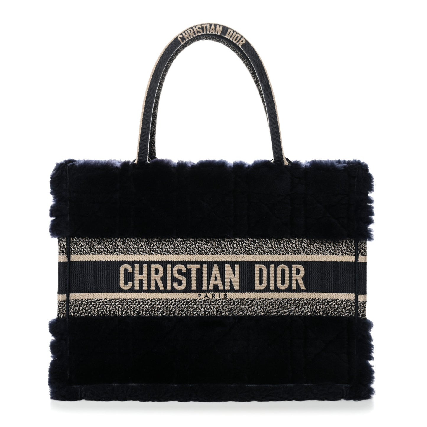 Shearling Cannage Medium Book Tote Deep Blue Natural