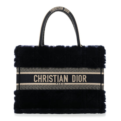 Christian Dior Shearling Cannage Medium Book Tote Deep Blue Natural 1 of 11