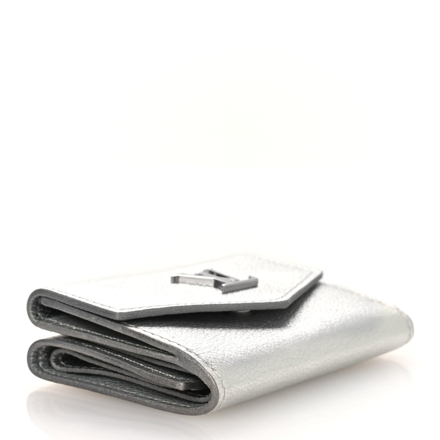 Metallic Calfskin Lockmini Wallet Silver