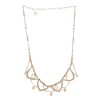Christian Dior Beaded Logo Charm Necklace Silver Beige 3 of 5