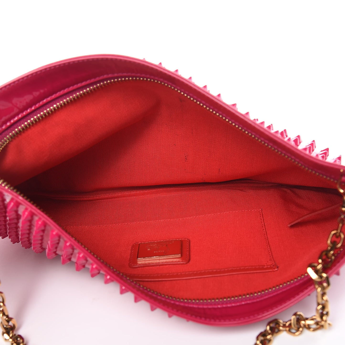 Calfskin Studded Loubiposh Chain Clutch Rose Indien