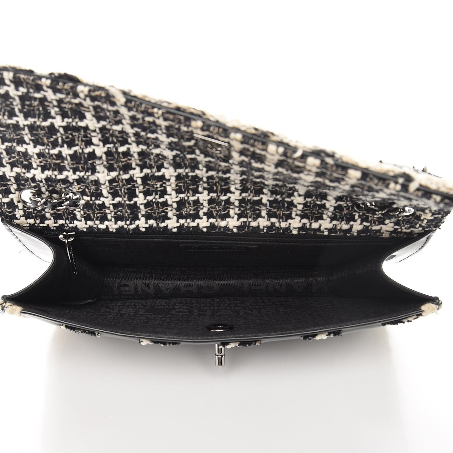 Tweed Vinyl Woven Medium Single Flap Black White