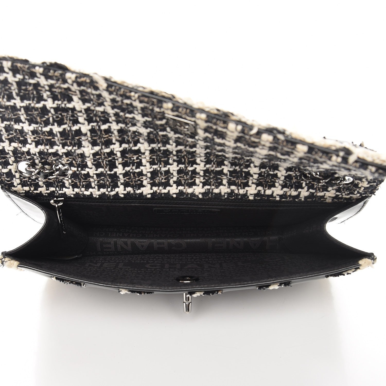 Chanel Tweed Vinyl Woven Medium Single Flap Black White 6 of 9