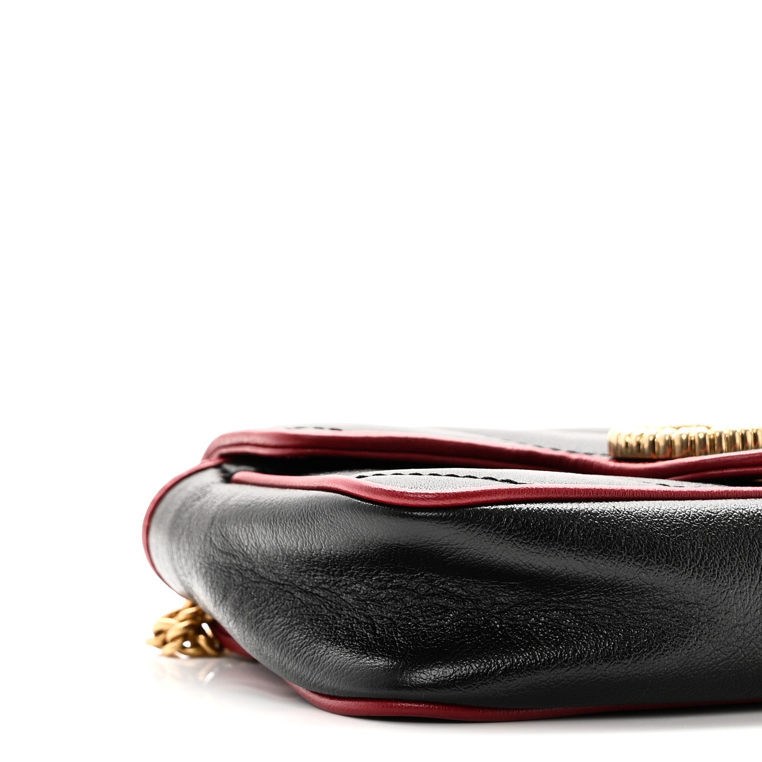 Gucci Vintage Effect Calfskin Matelasse Diagonal Super Mini Torchon GG Marmont Shoulder Bag Black Romantic Cherry 9 of 10