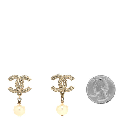 Chanel Crystal Timeless CC Pearl Drop Earrings Light Gold 2 of 4