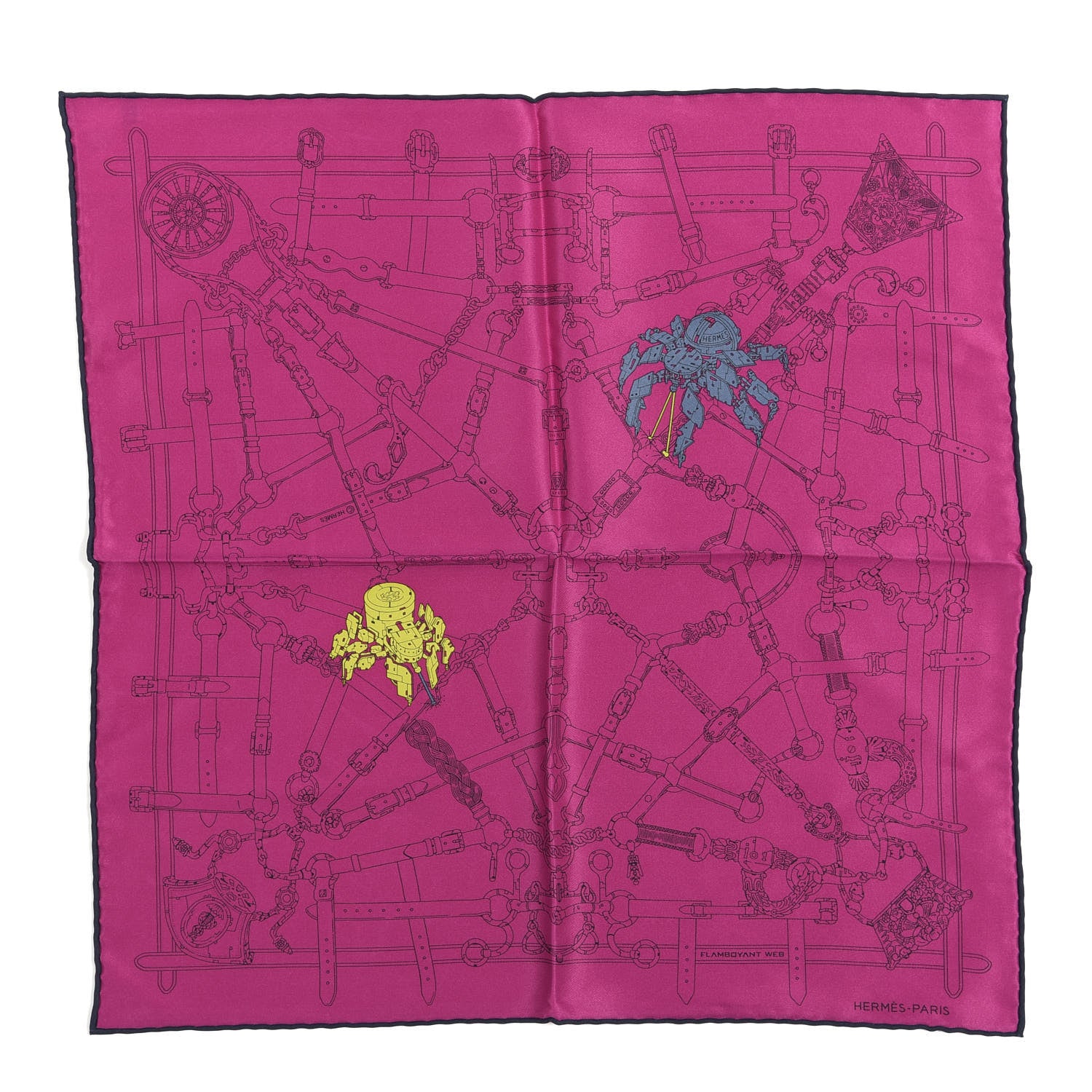 Hermes Silk Flamboyant Web Scarf Rose Indien Marine 1 of 6