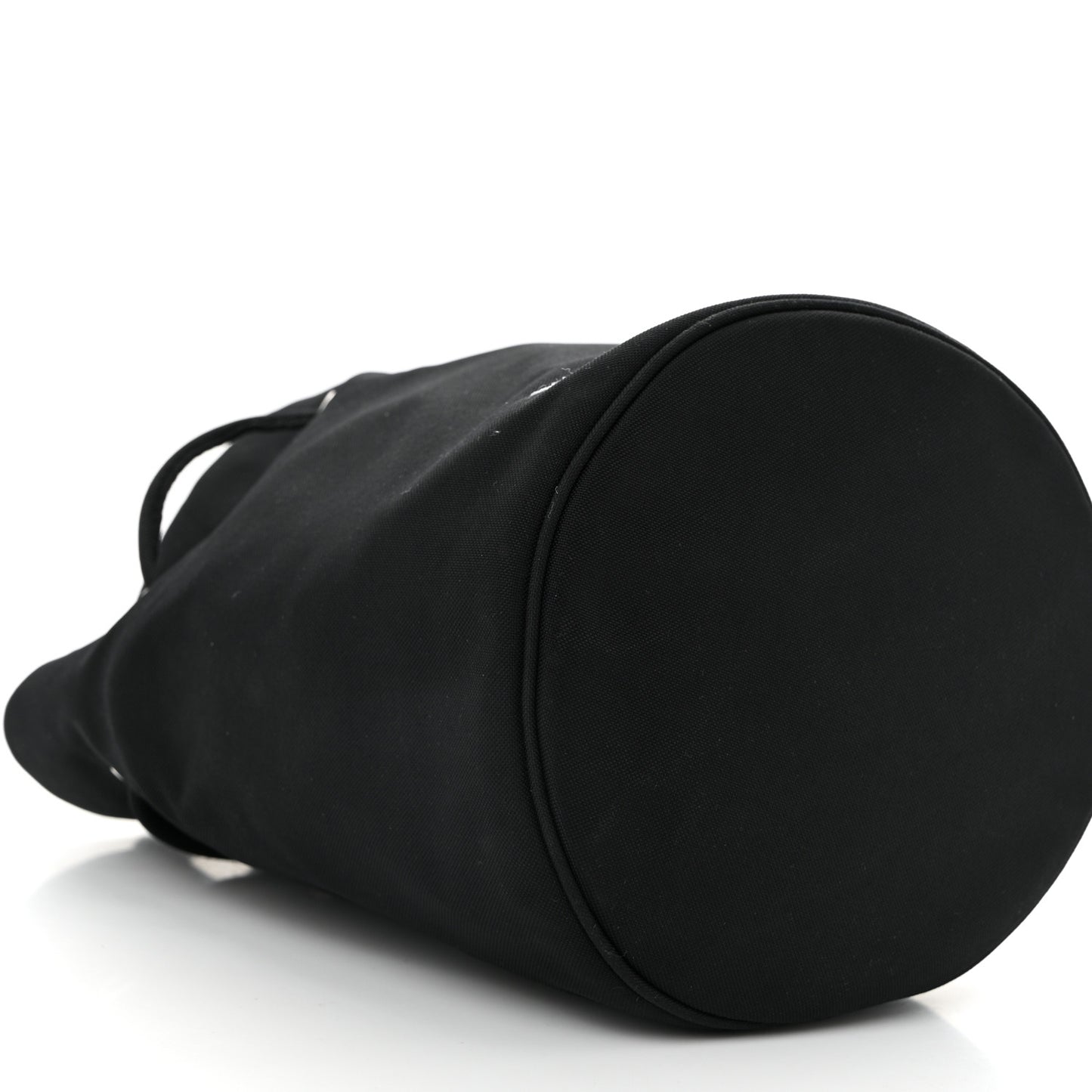 Recycled Sport Nylon Logo Embroidered Wheel Drawstring Bucket Bag Black White
