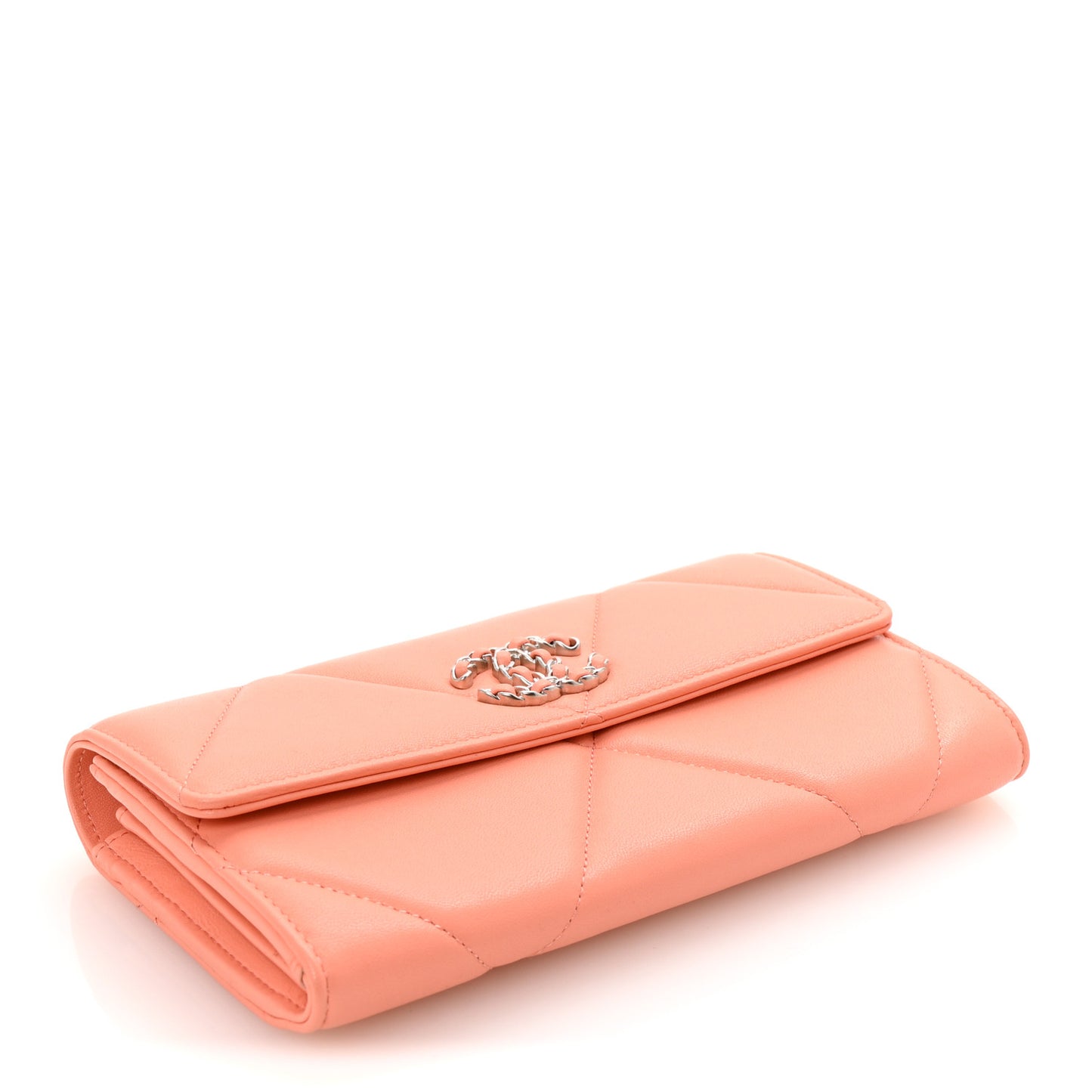 Lambskin Quilted Chanel 19 Flap Wallet Light Orange