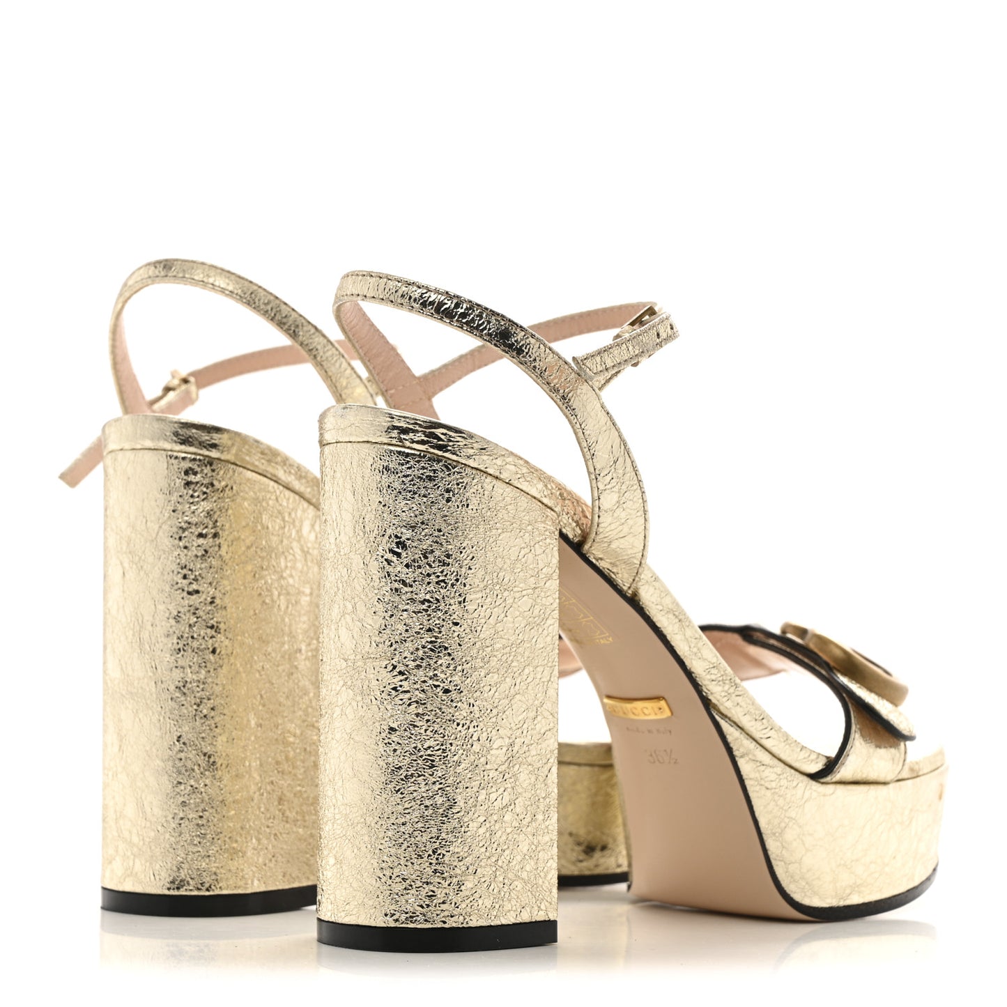 Galassia GG Marmont Ankle Wrap 30/115mm Platform Sandals 36.5 Platino