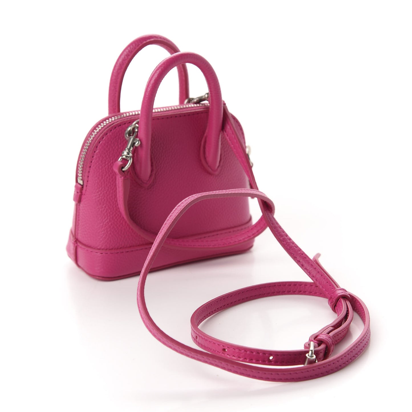 Grained Calfskin Logo Mini Ville Top Handle Bag Fuchsia White