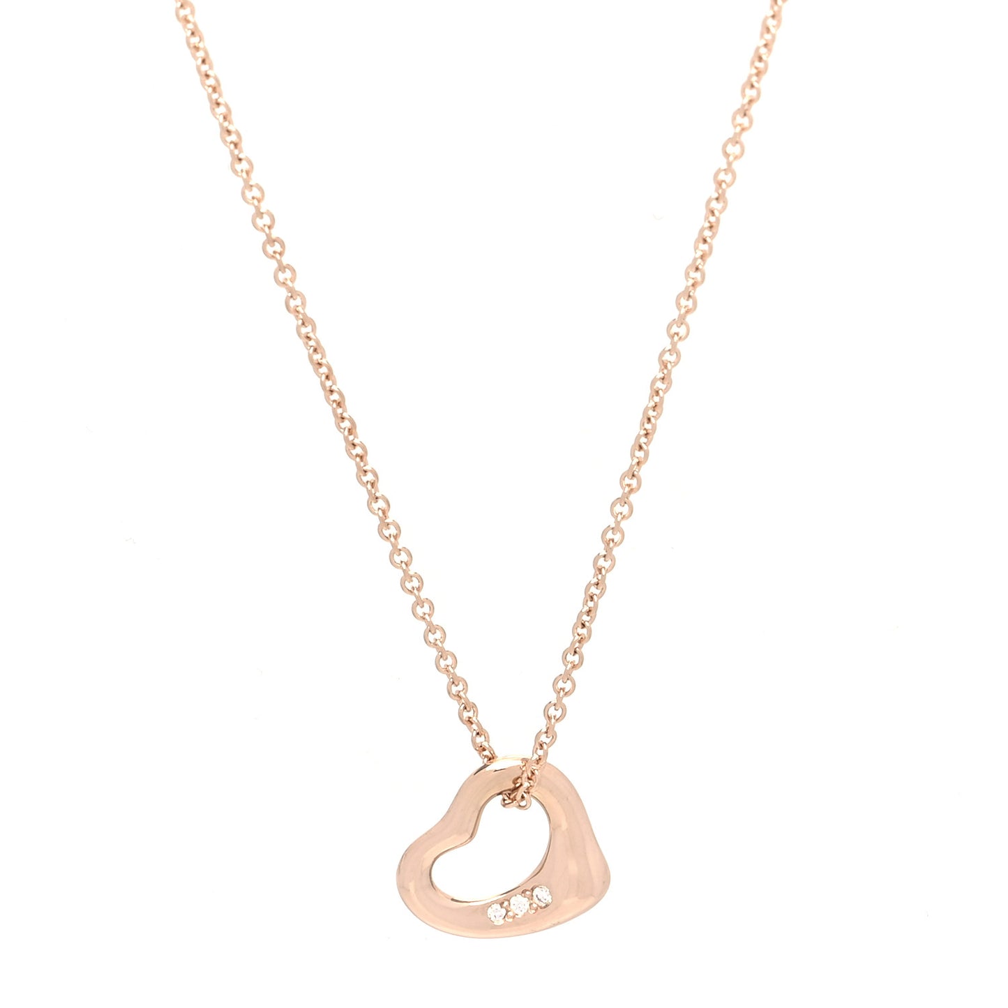 18K Rose Gold Diamond 11mm Elsa Peretti Open Heart Pendant Necklace