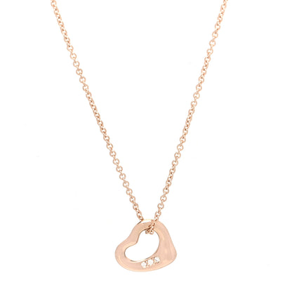 Tiffany 18K Rose Gold Diamond 11mm Elsa Peretti Open Heart Pendant Necklace 1 of 5