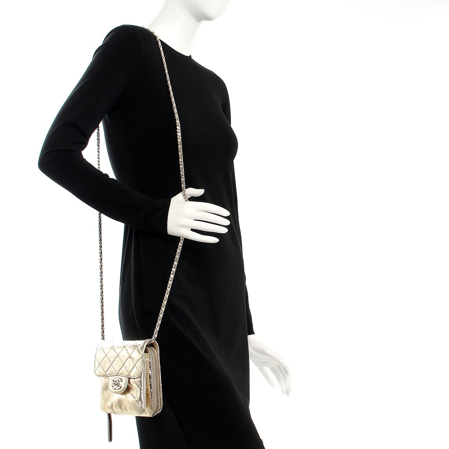 Crackled Aged Calfskin Mini Crossbody Flap Gold
