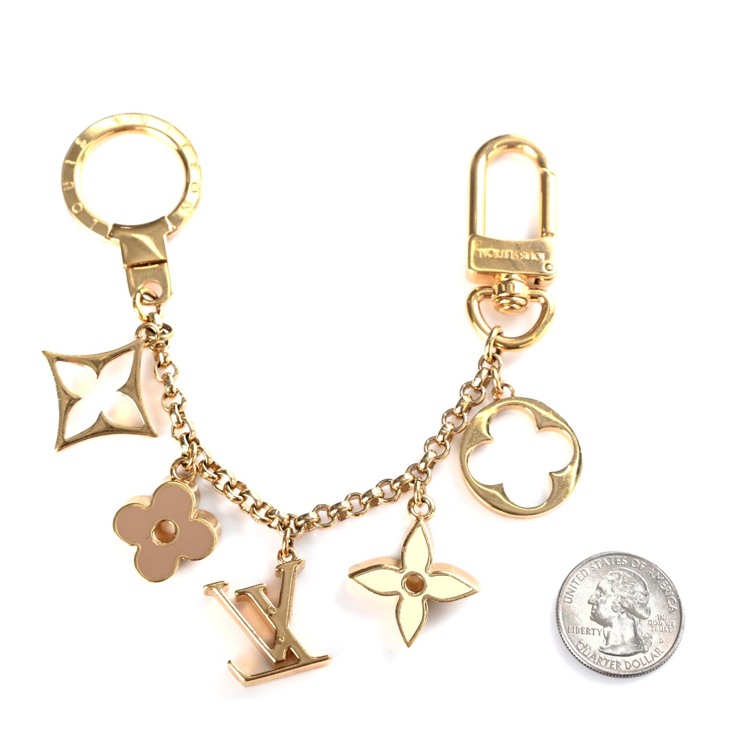 Louis Vuitton Brass Enamel Fleur De Monogram Bag Charm Chain Gold 2 of 5