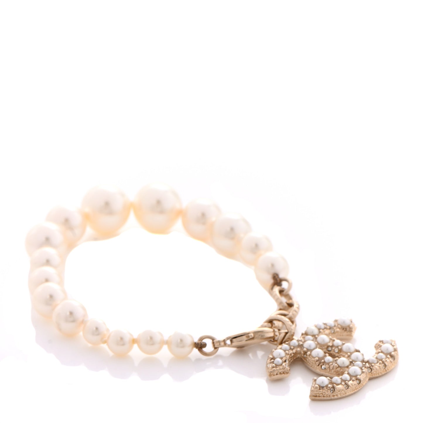 Graduated Pearl Crystal CC Bracelet Gold