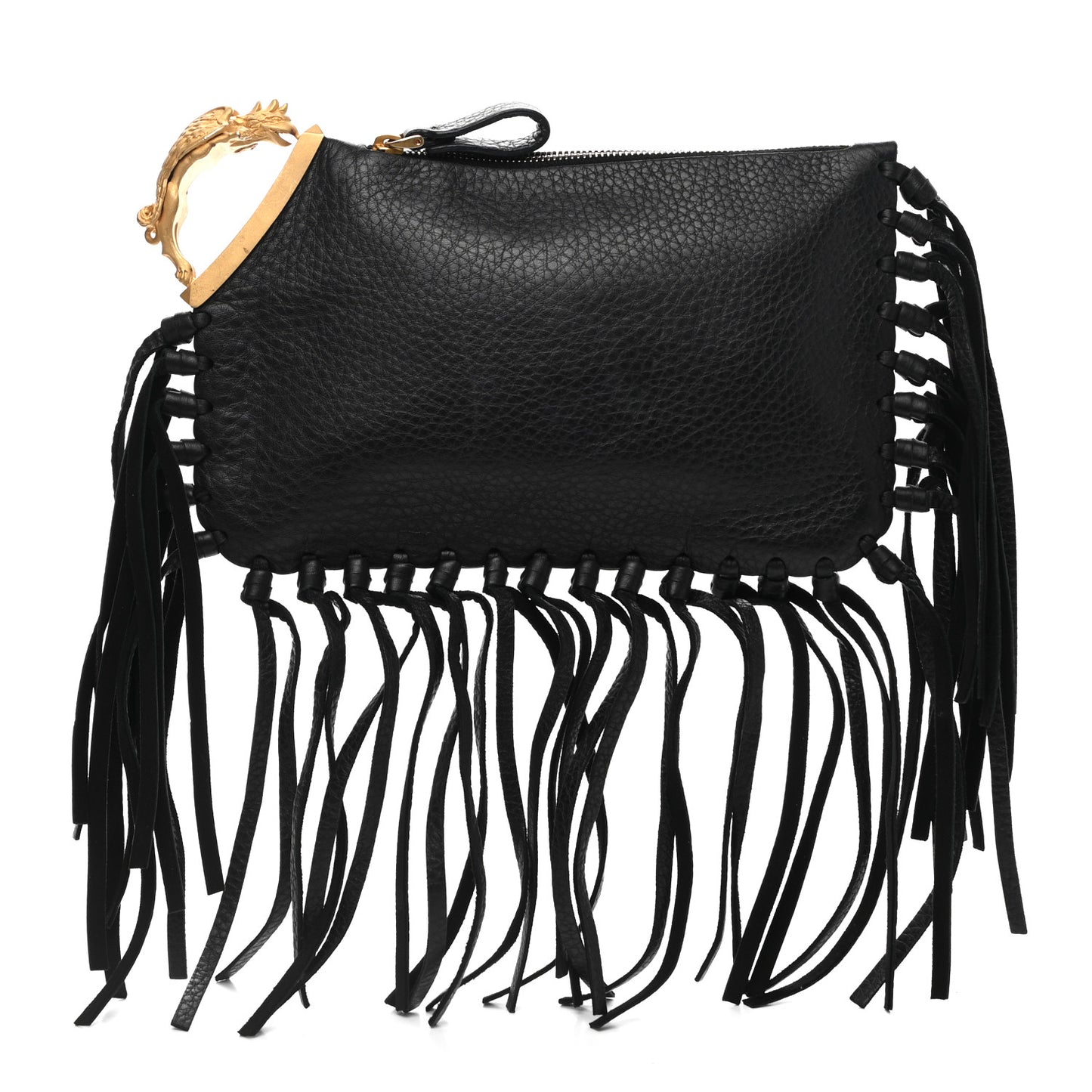 Calfskin C-Rockee Sagittarius Fringe Clutch Black
