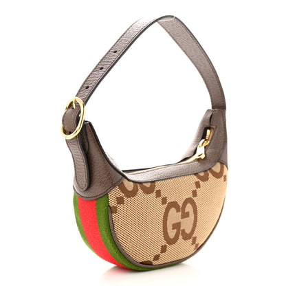 Gucci Monogram Jumbo GG Textured Dollar Calfskin Web Mini Ophidia Half Moon Hobo Camel Ebony New Acero 3 of 10