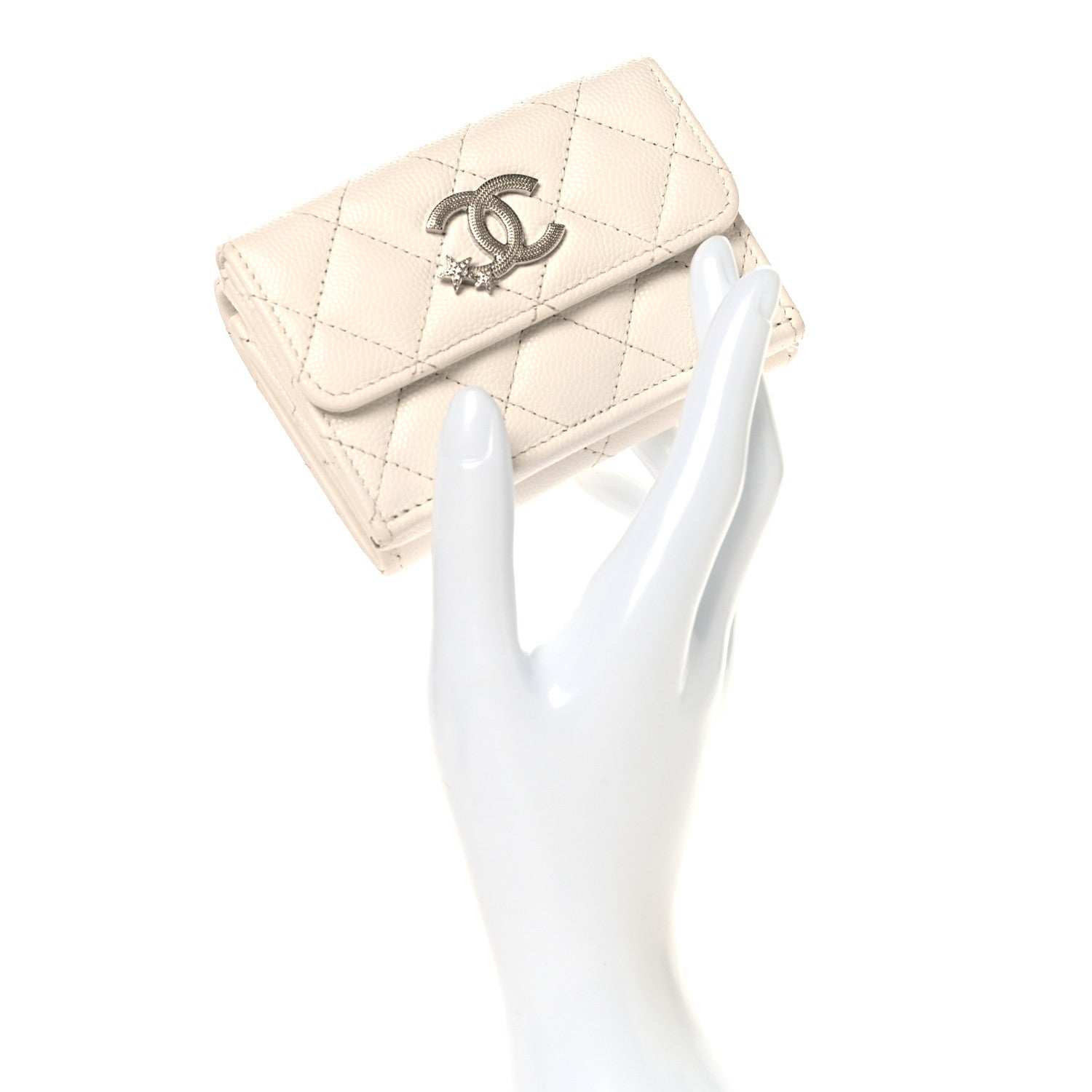 Chanel Caviar Quilted Crystal Star  Small Tri-Fold Flap Wallet White 2 of 10