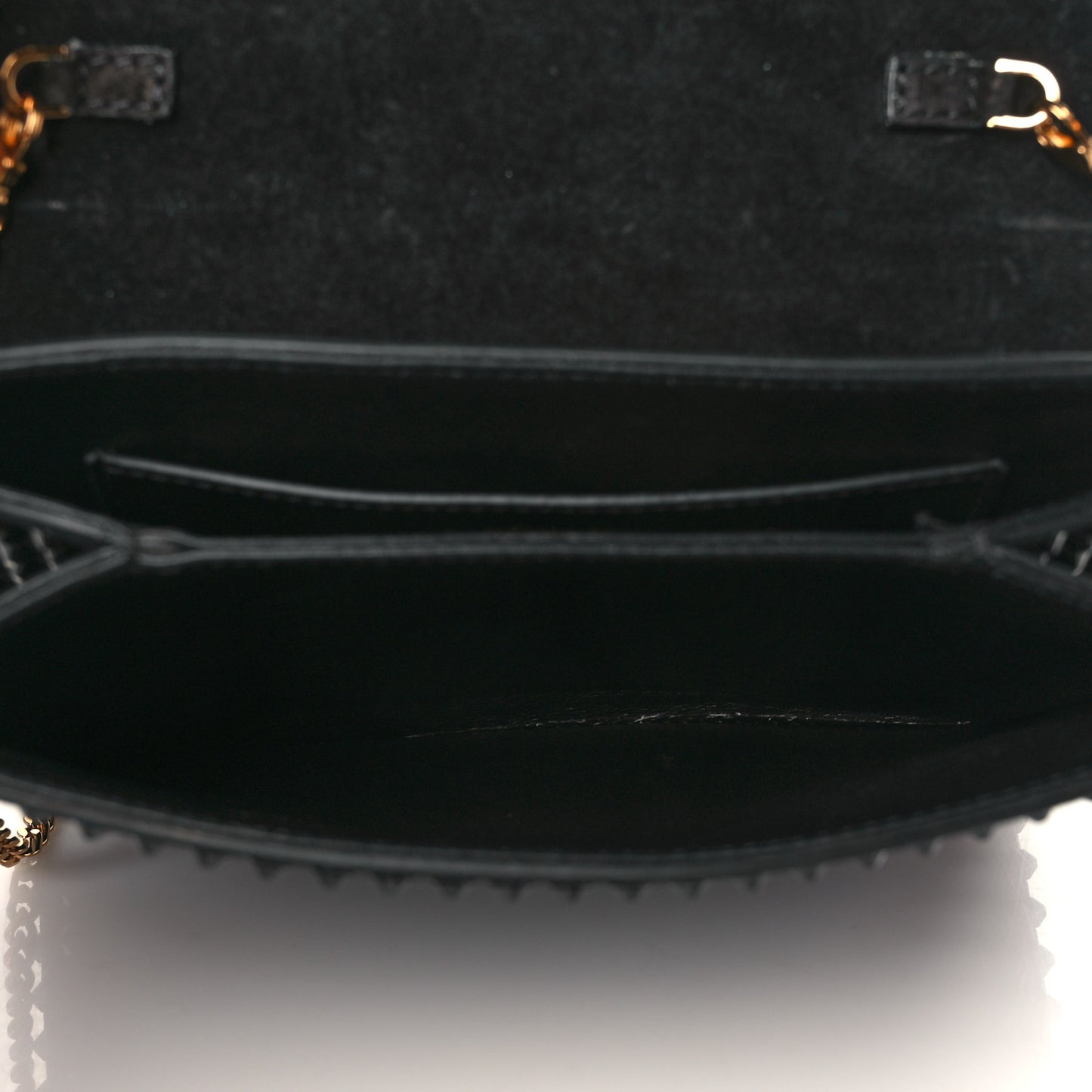 Suede Studded Virtus Chain Clutch Black