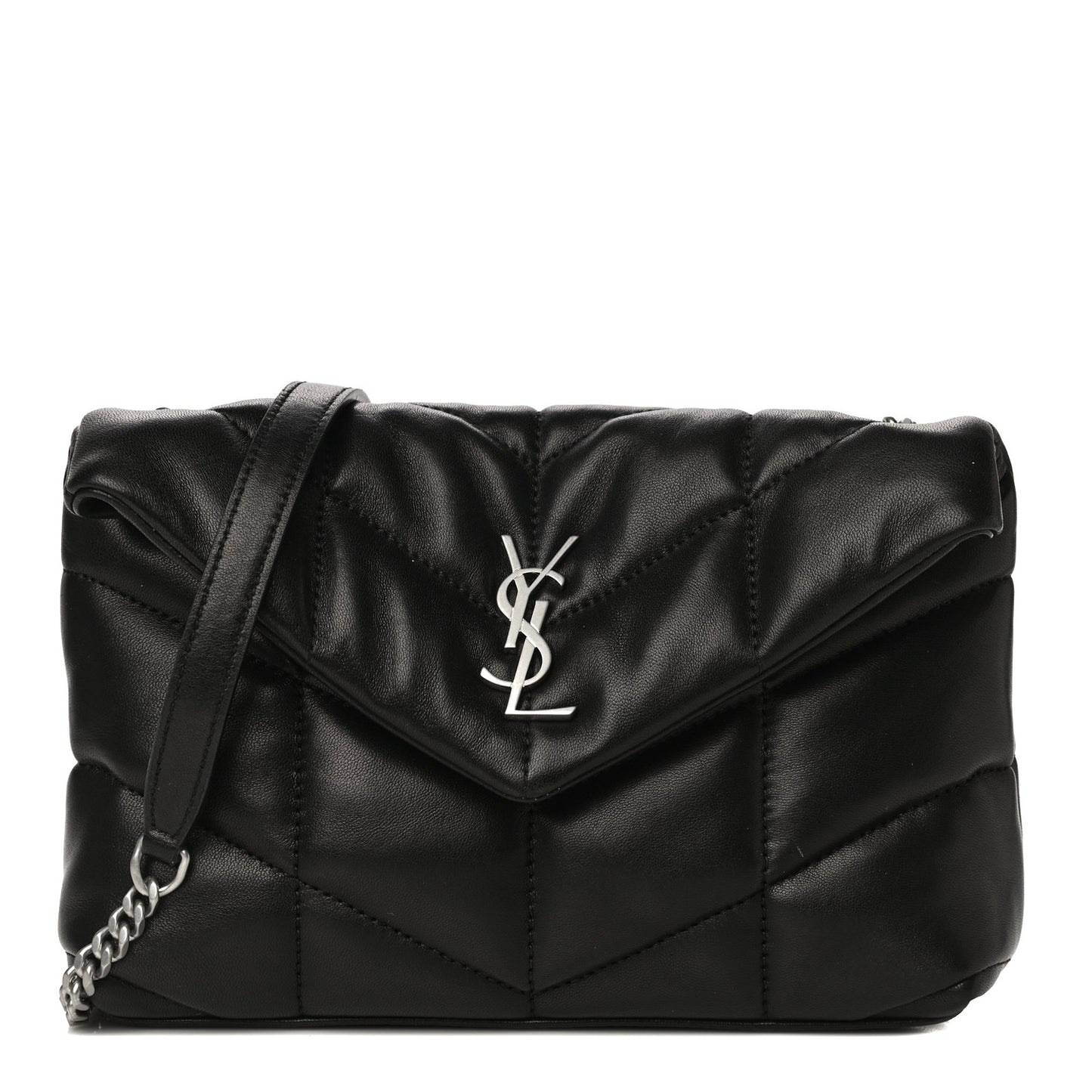 Lambskin Quilted Toy Loulou Puffer Monogram Chain Satchel Black