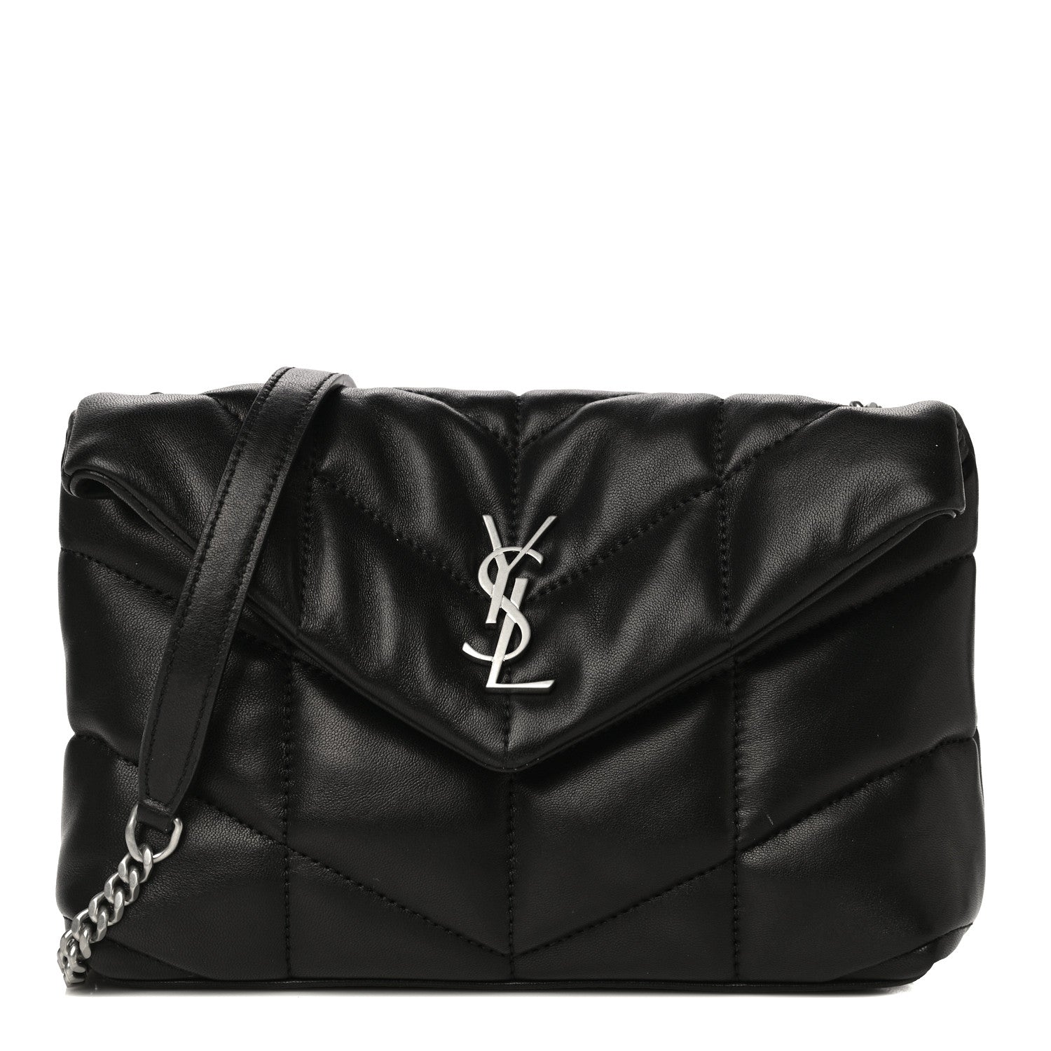 Saint Laurent Lambskin Quilted Toy Loulou Puffer Monogram Chain Satchel Black 1 of 11